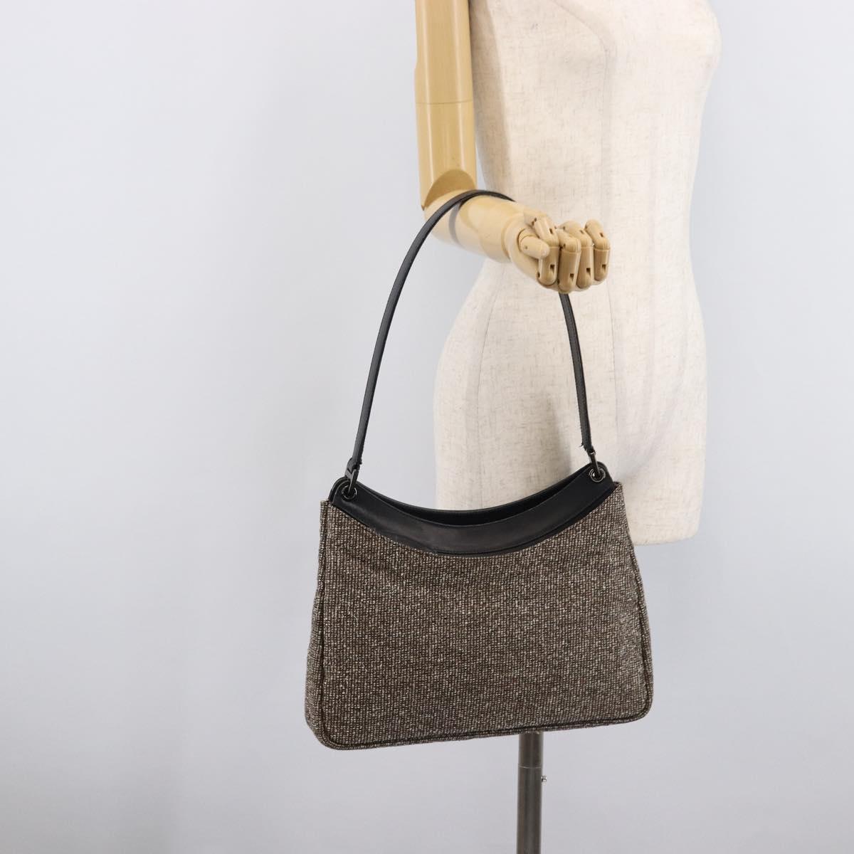 Bally Shoulder Bag Tweed Beige Silver Auth ka7160A