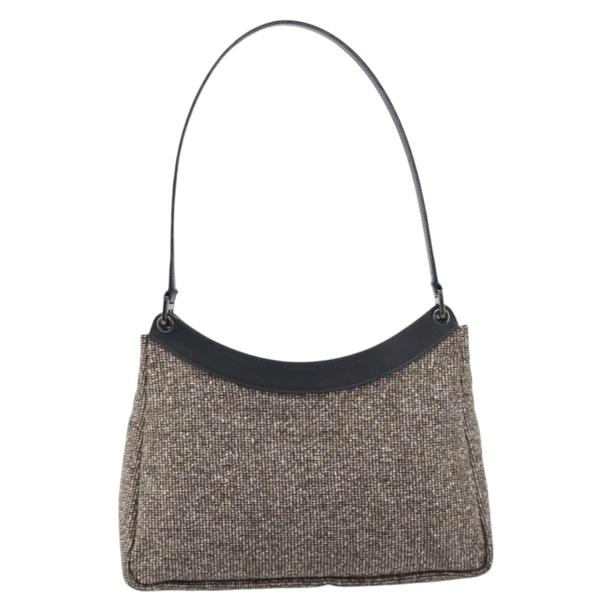 Bally Shoulder Bag Tweed Beige Silver Auth ka7160A