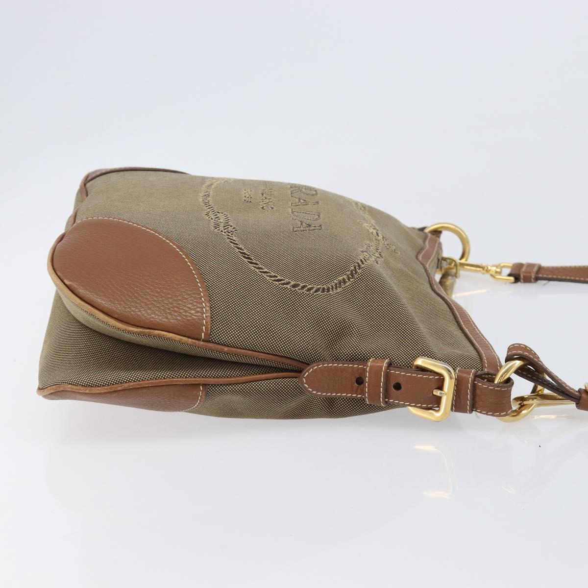 PRADA Shoulder Bag Canvas 2way Brown Gold Auth ka7161A