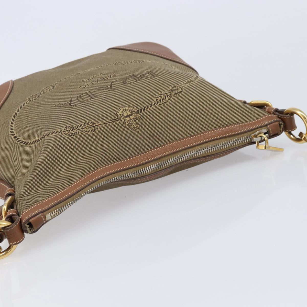 PRADA Shoulder Bag Canvas 2way Brown Gold Auth ka7161A