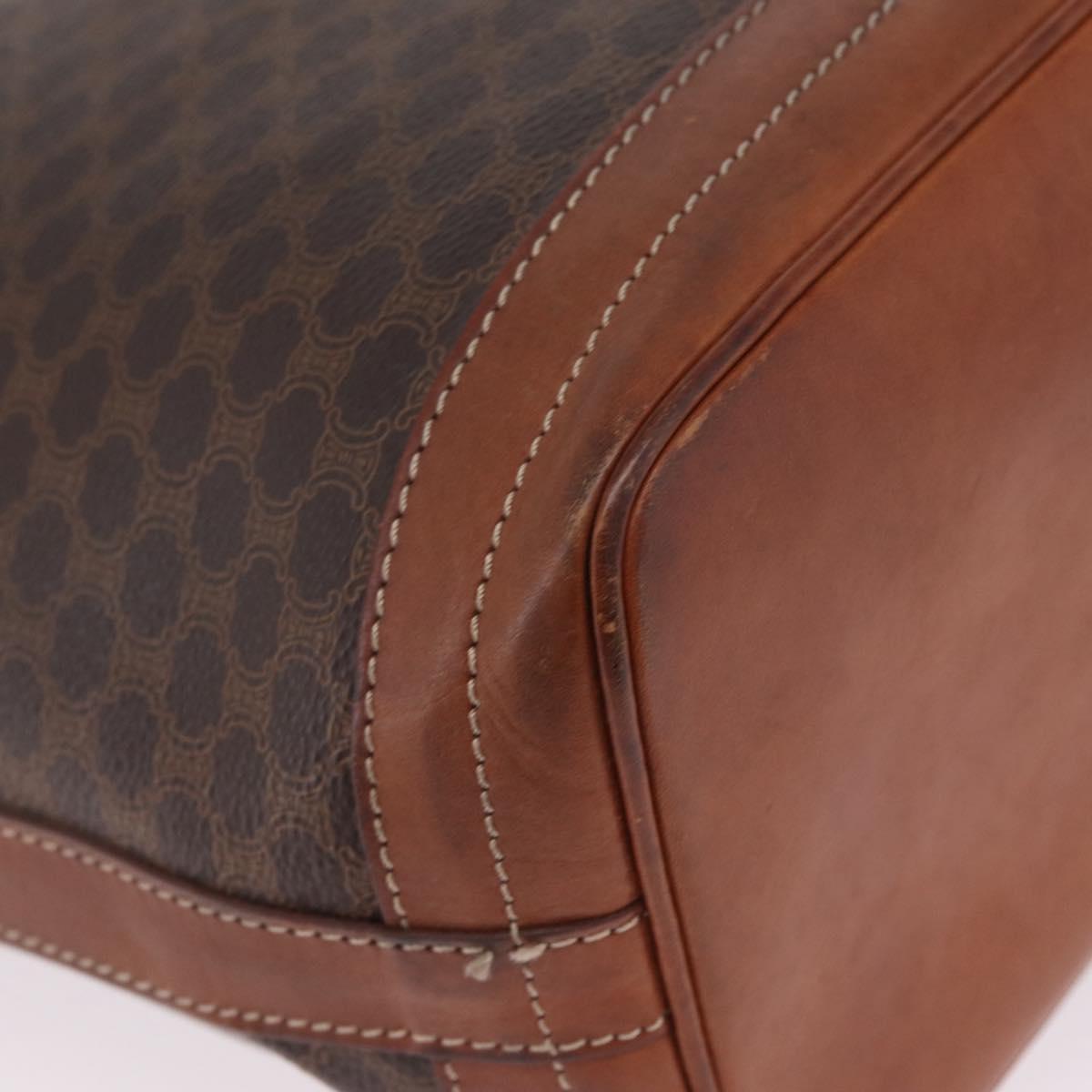 CELINE Macadam Canvas Shoulder Bag PVC Leather Brown Gold Auth ka7164