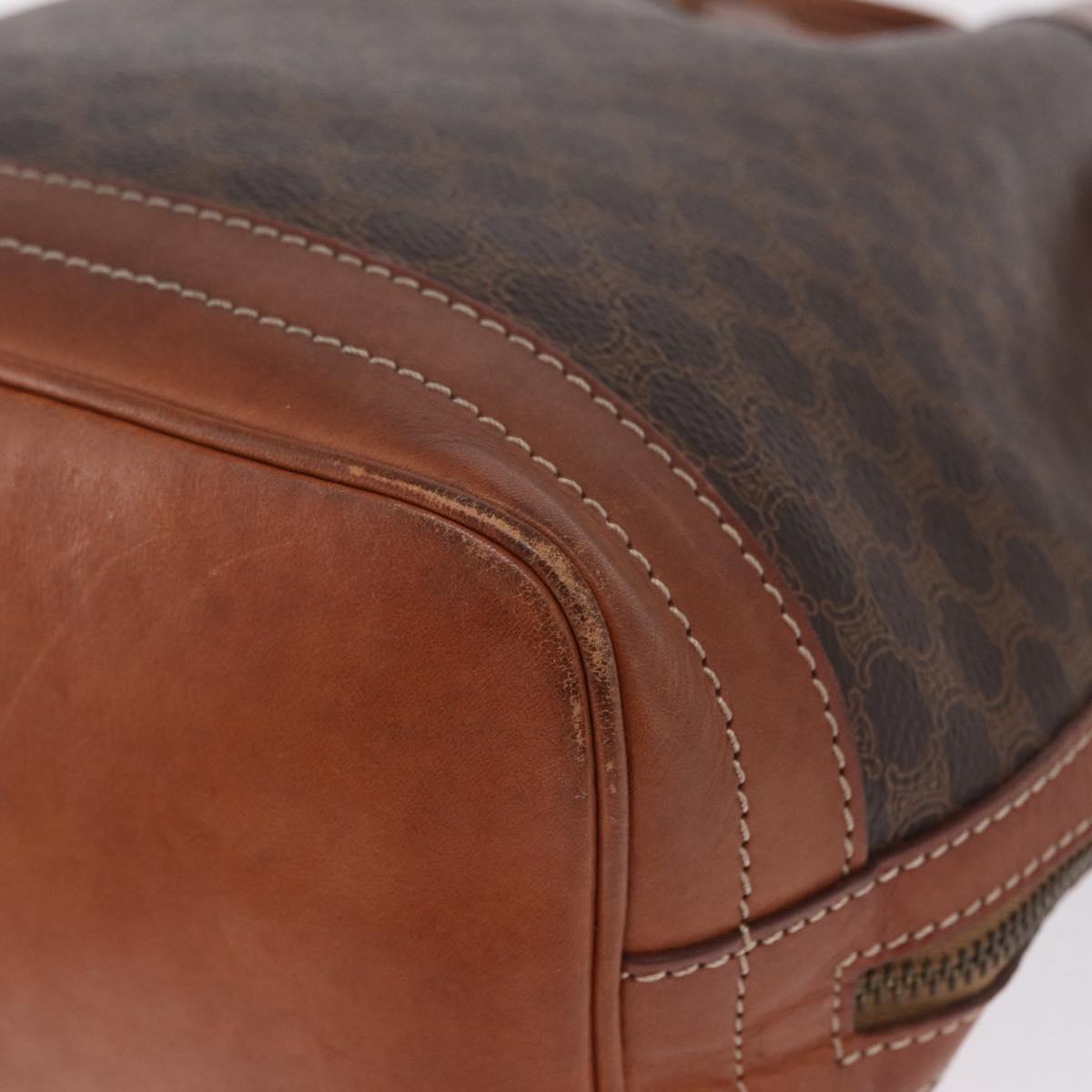 CELINE Macadam Canvas Shoulder Bag PVC Leather Brown Gold Auth ka7164