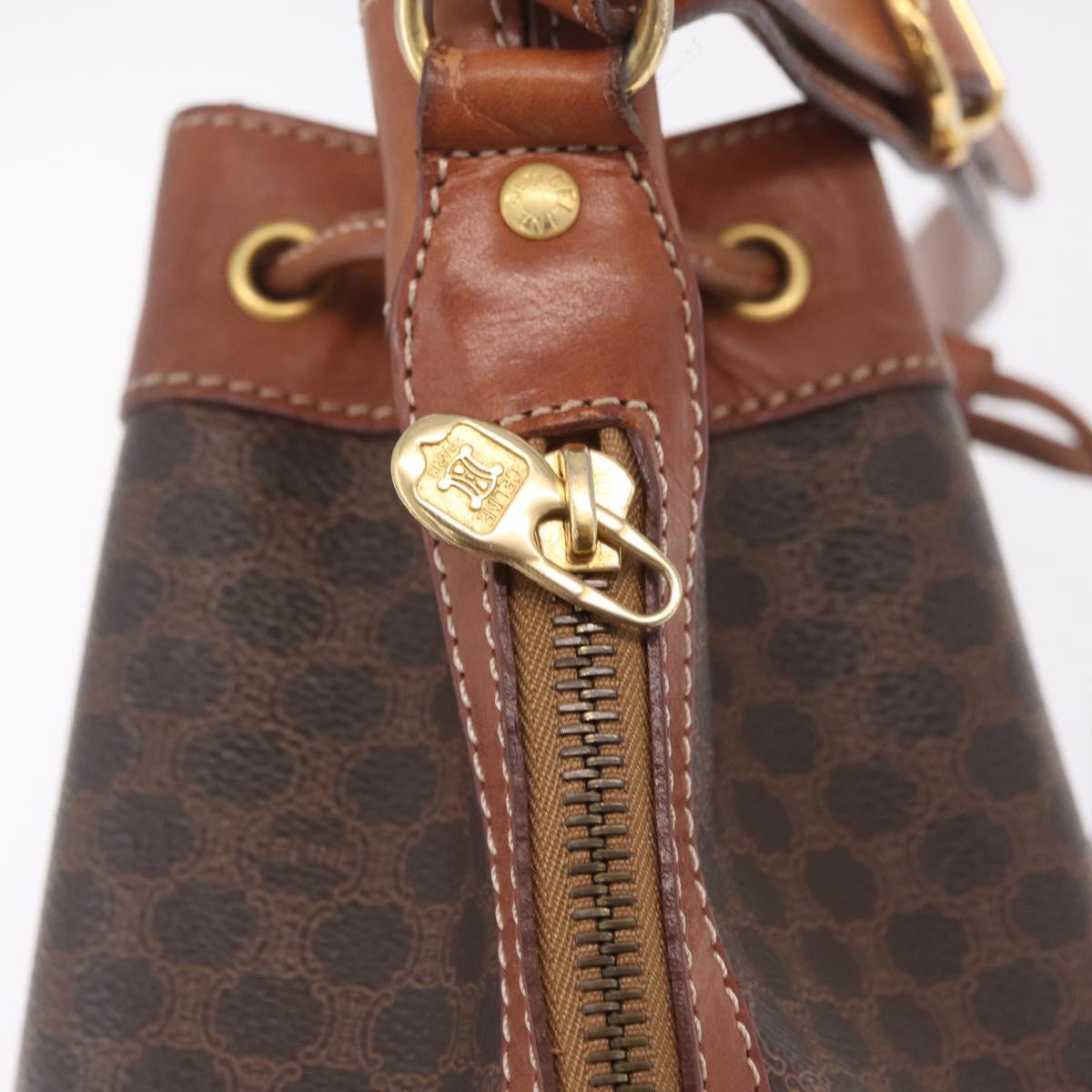 CELINE Macadam Canvas Shoulder Bag PVC Leather Brown Gold Auth ka7164