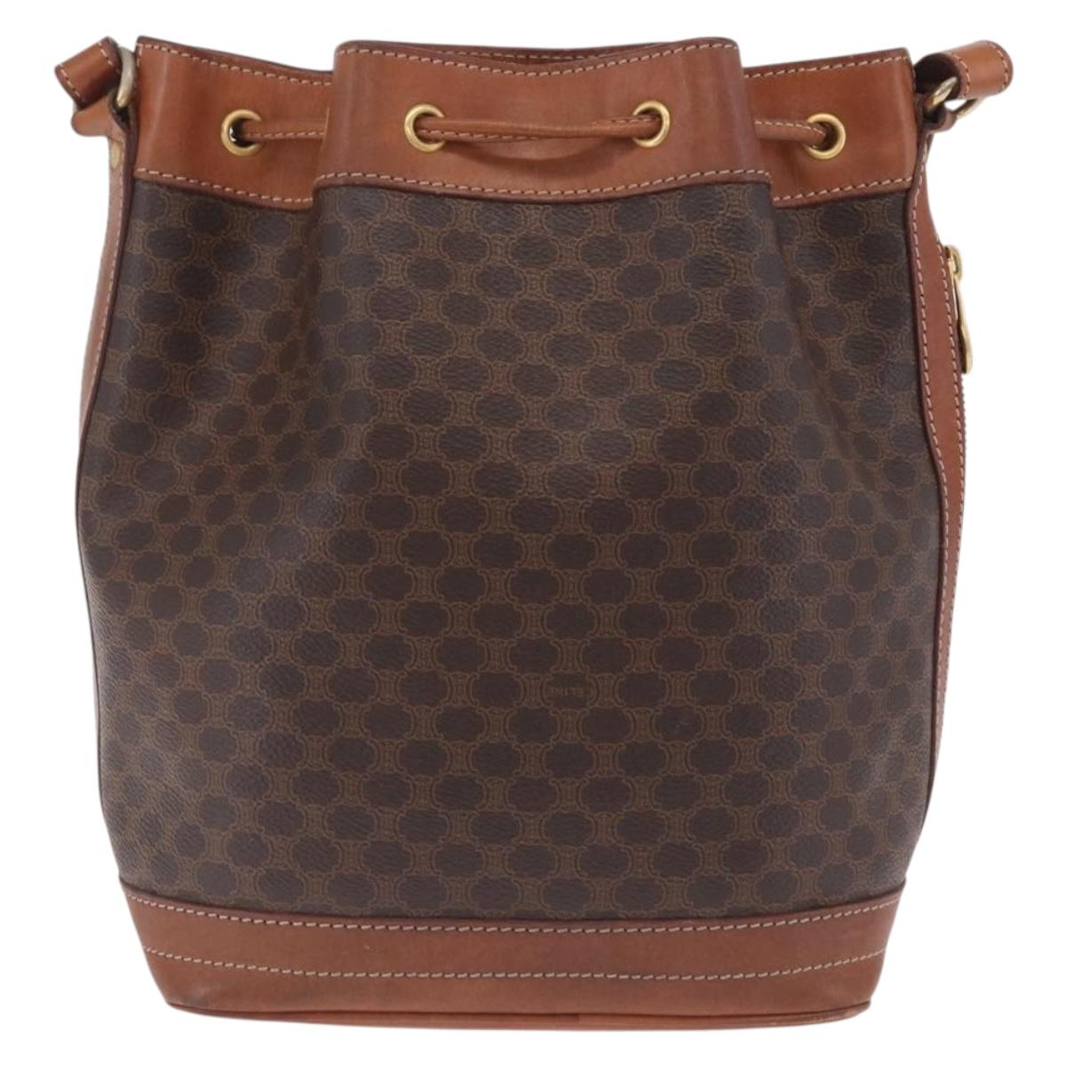 CELINE Macadam Canvas Shoulder Bag PVC Leather Brown Gold Auth ka7164