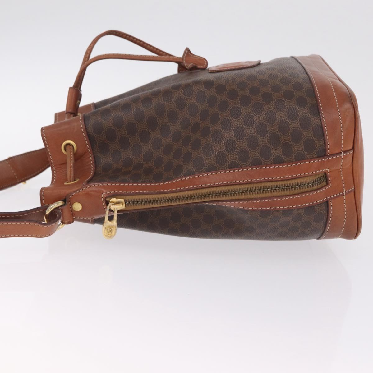 CELINE Macadam Canvas Shoulder Bag PVC Leather Brown Gold Auth ka7164