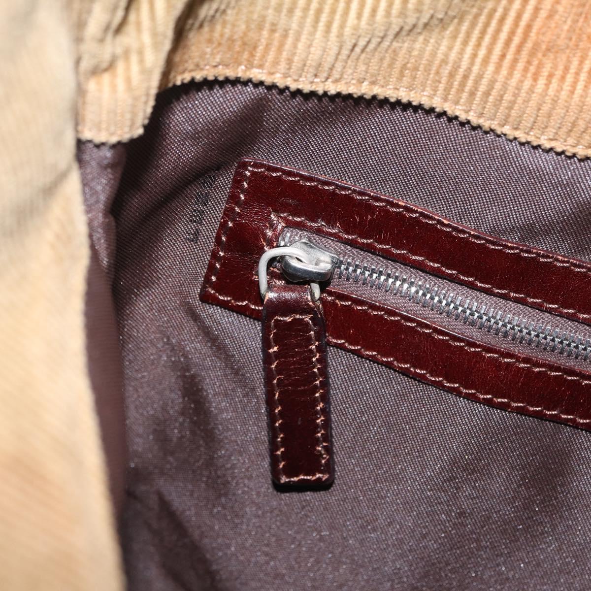 FENDI Shoulder Bag Corduroy Brown Silver Auth ka7168