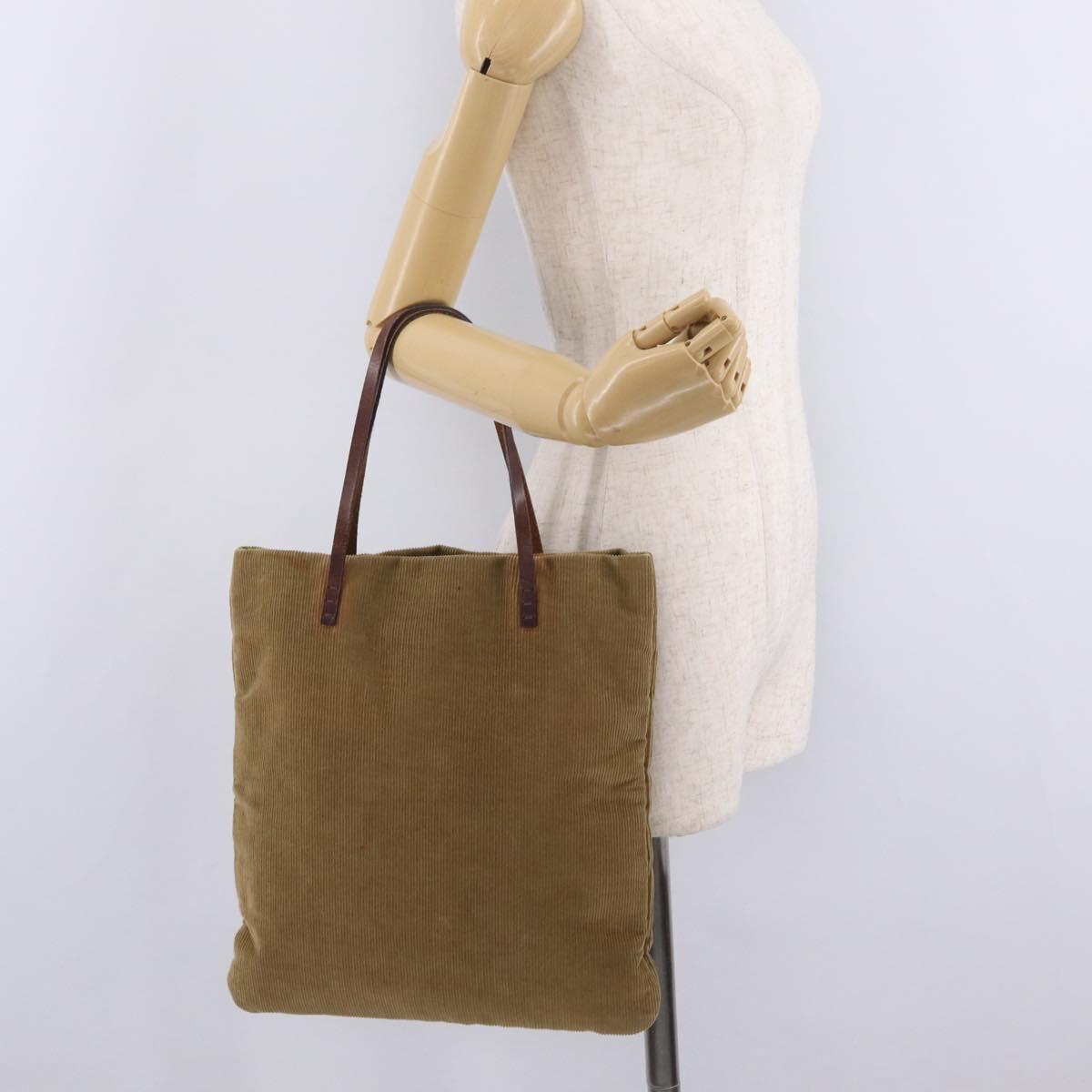 FENDI Shoulder Bag Corduroy Brown Silver Auth ka7168