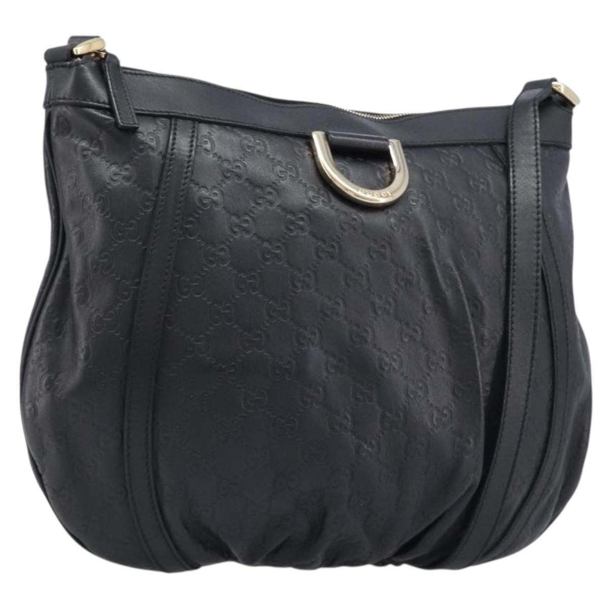 GUCCI GG Canvas Guccissima Shoulder Bag Leather Black Gold 204940 Auth ka7169