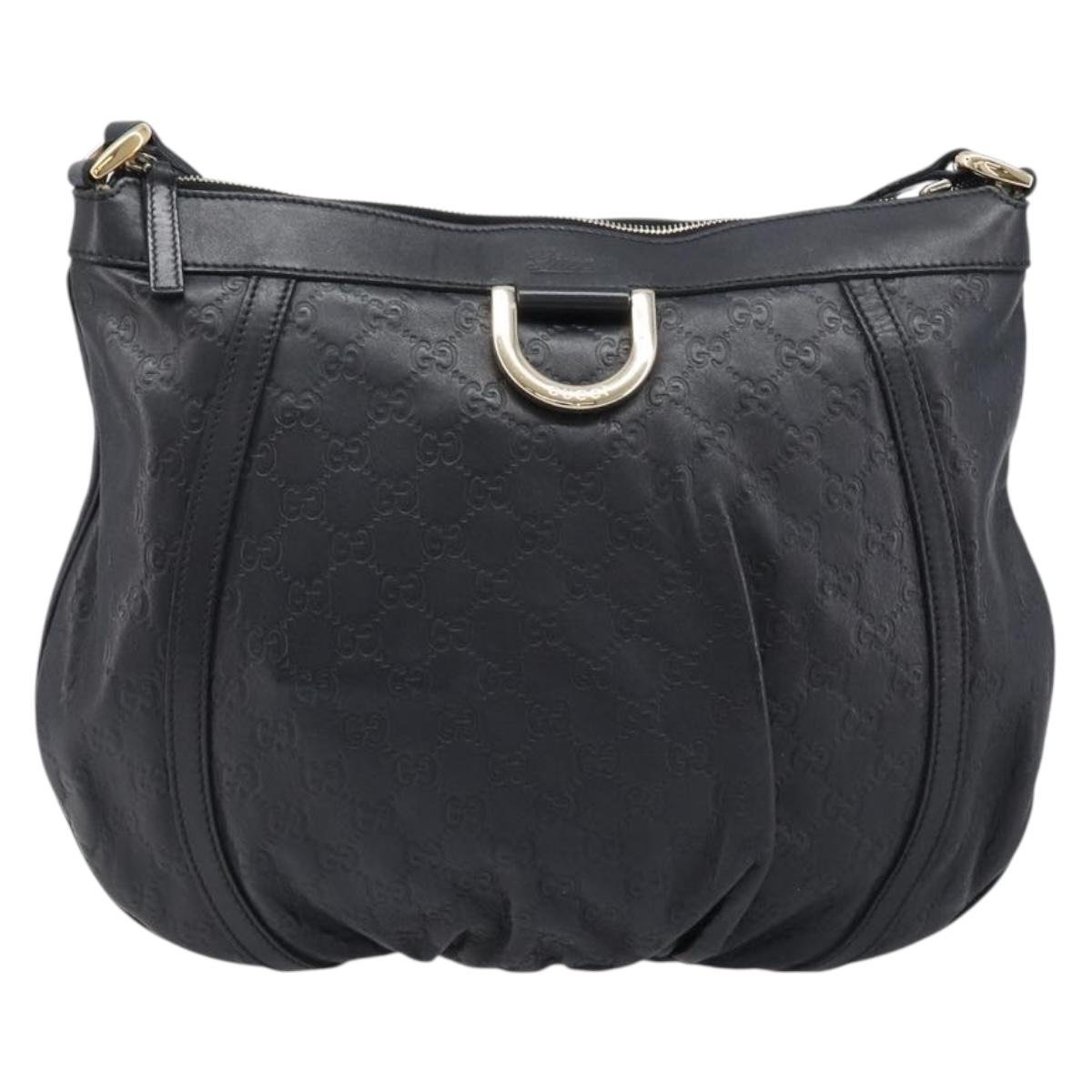 GUCCI GG Canvas Guccissima Shoulder Bag Leather Black Gold 204940 Auth ka7169