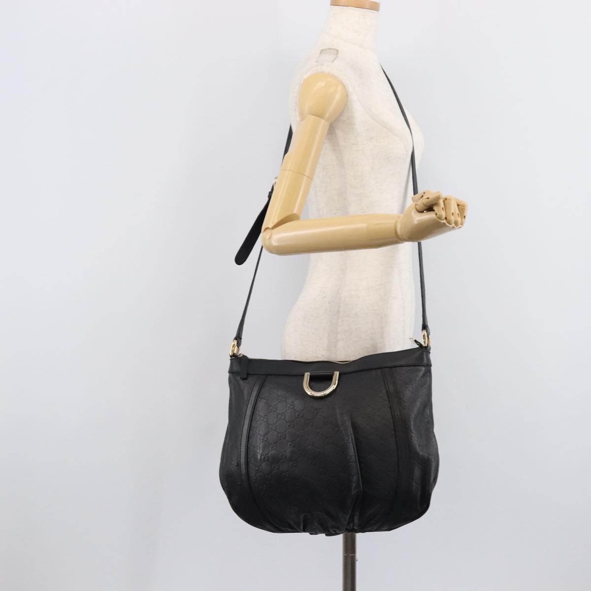 GUCCI GG Canvas Guccissima Shoulder Bag Leather Black Gold 204940 Auth ka7169