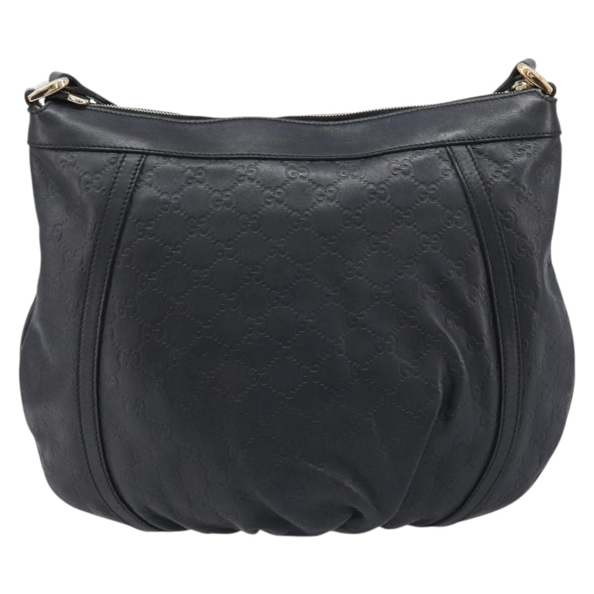 GUCCI GG Canvas Guccissima Shoulder Bag Leather Black Gold 204940 Auth ka7169