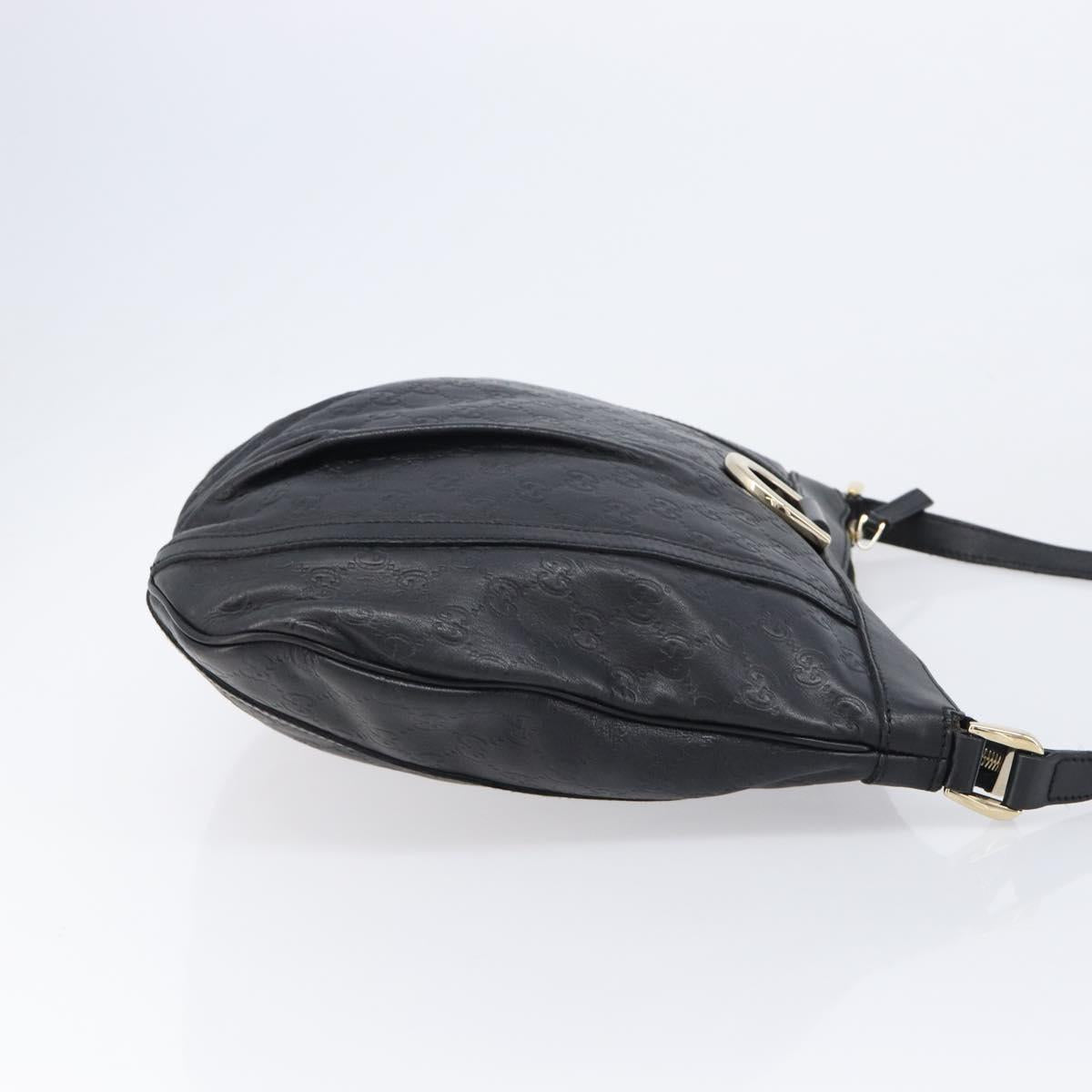 GUCCI GG Canvas Guccissima Shoulder Bag Leather Black Gold 204940 Auth ka7169