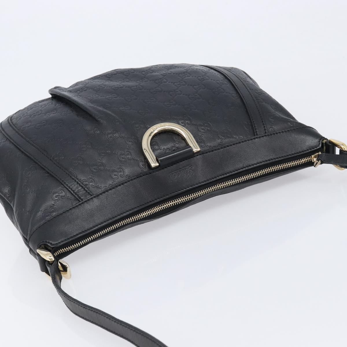 GUCCI GG Canvas Guccissima Shoulder Bag Leather Black Gold 204940 Auth ka7169