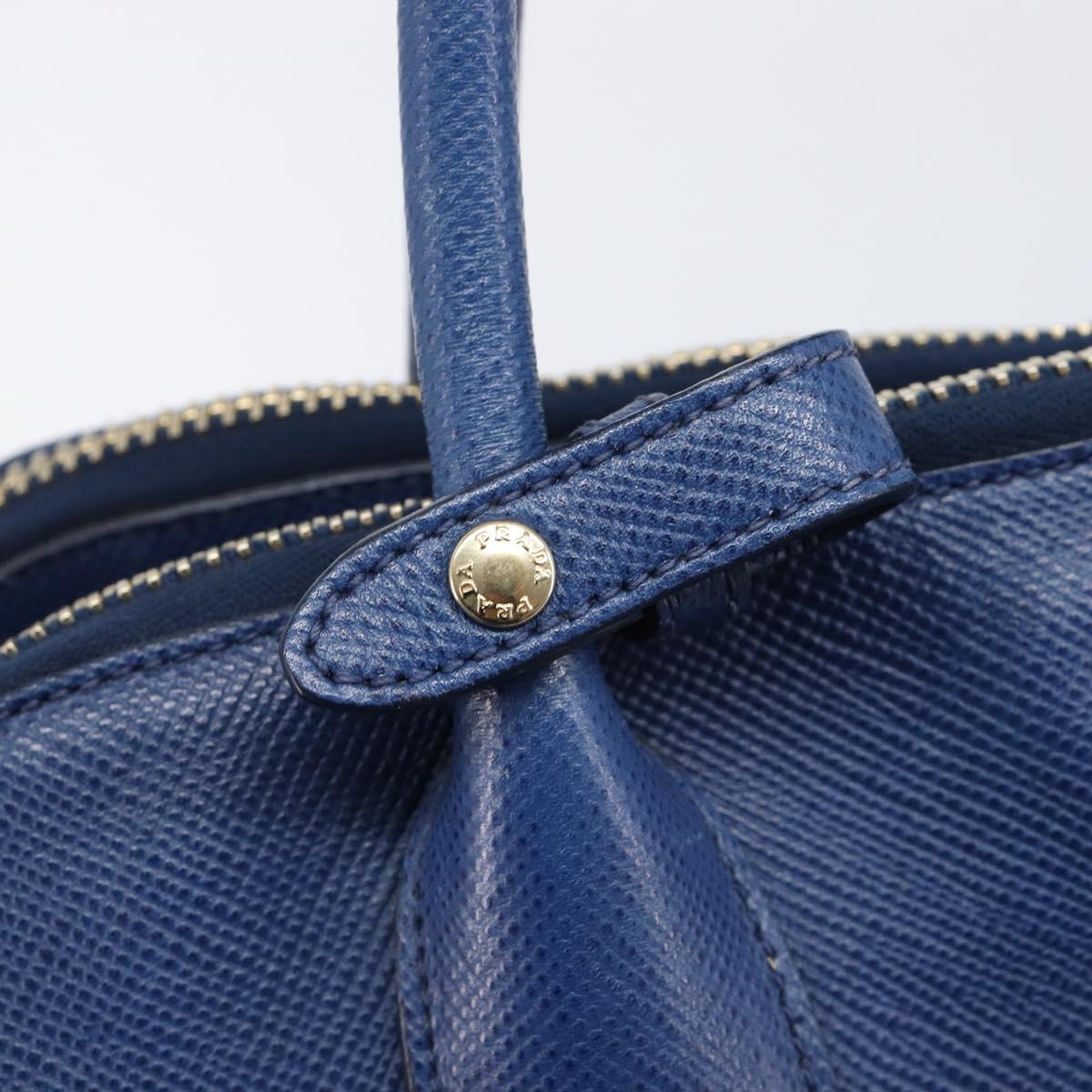 PRADA Hand Bag Safiano Leather Blue Gold Auth ka7172