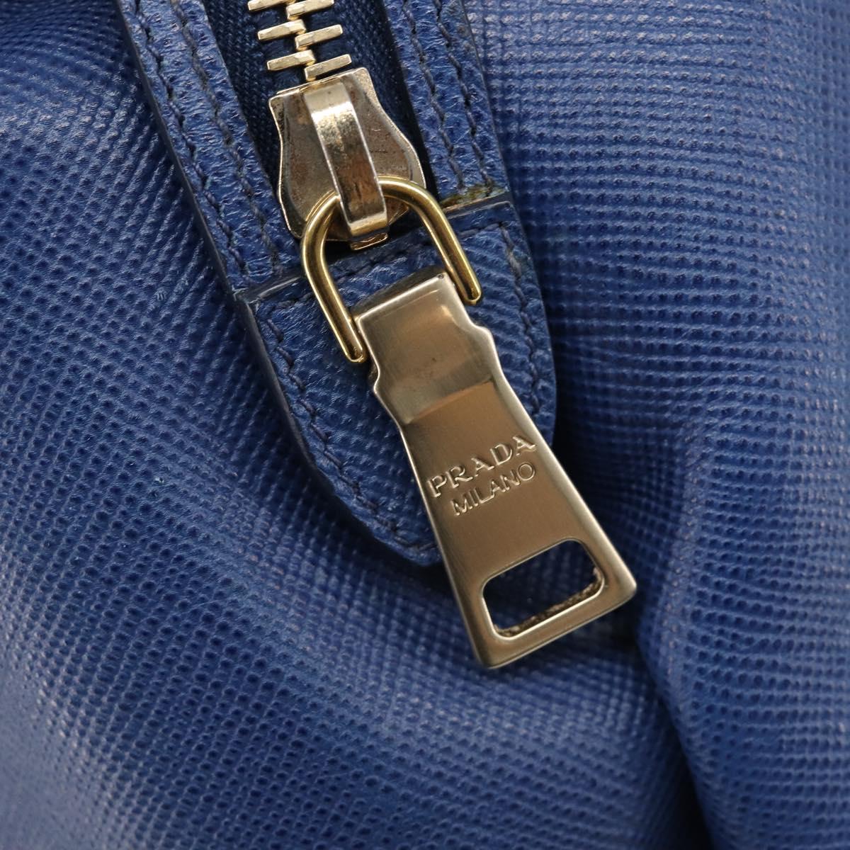 PRADA Hand Bag Safiano Leather Blue Gold Auth ka7172