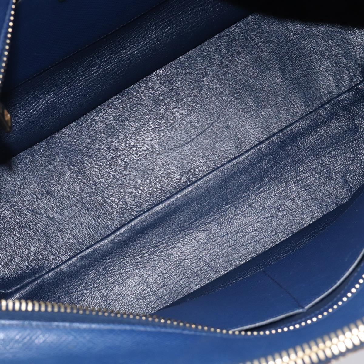 PRADA Hand Bag Safiano Leather Blue Gold Auth ka7172