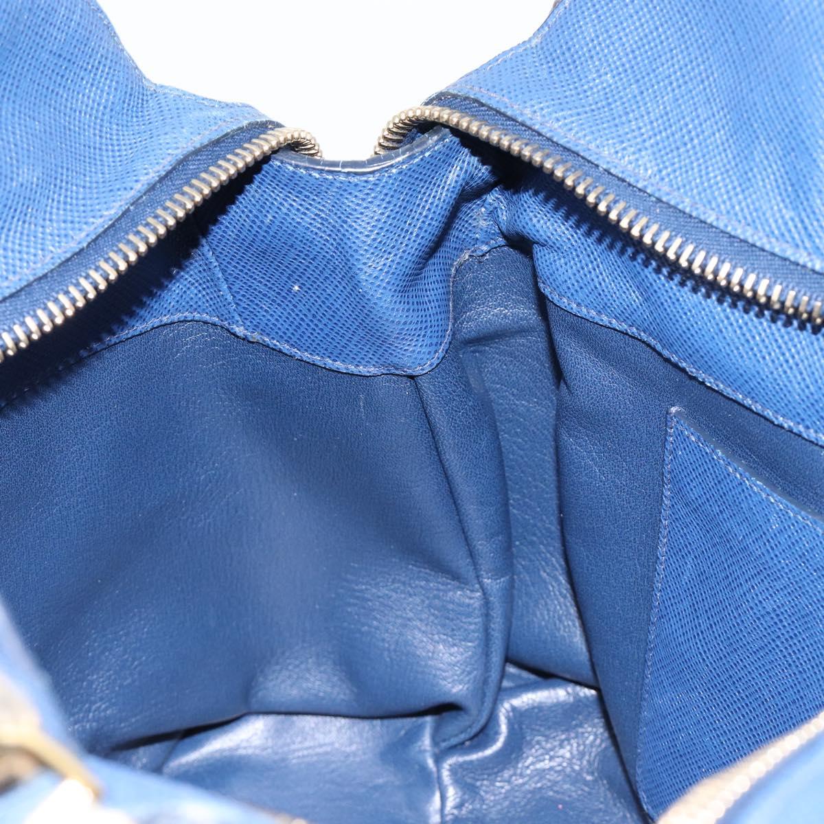 PRADA Hand Bag Safiano Leather Blue Gold Auth ka7172