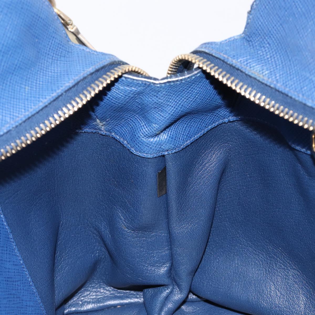 PRADA Hand Bag Safiano Leather Blue Gold Auth ka7172
