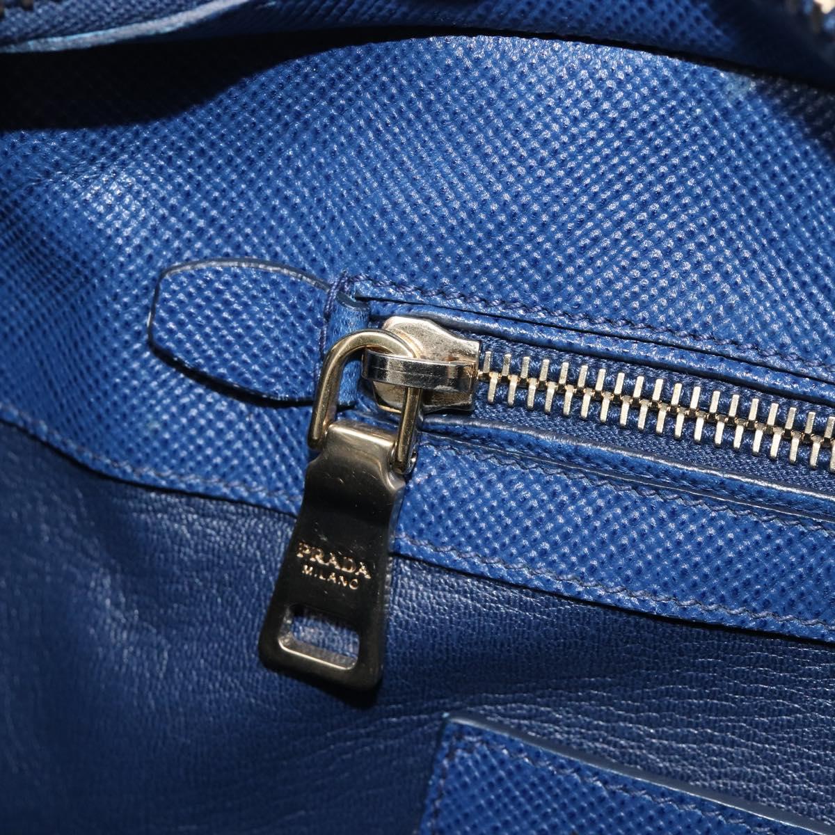 PRADA Hand Bag Safiano Leather Blue Gold Auth ka7172