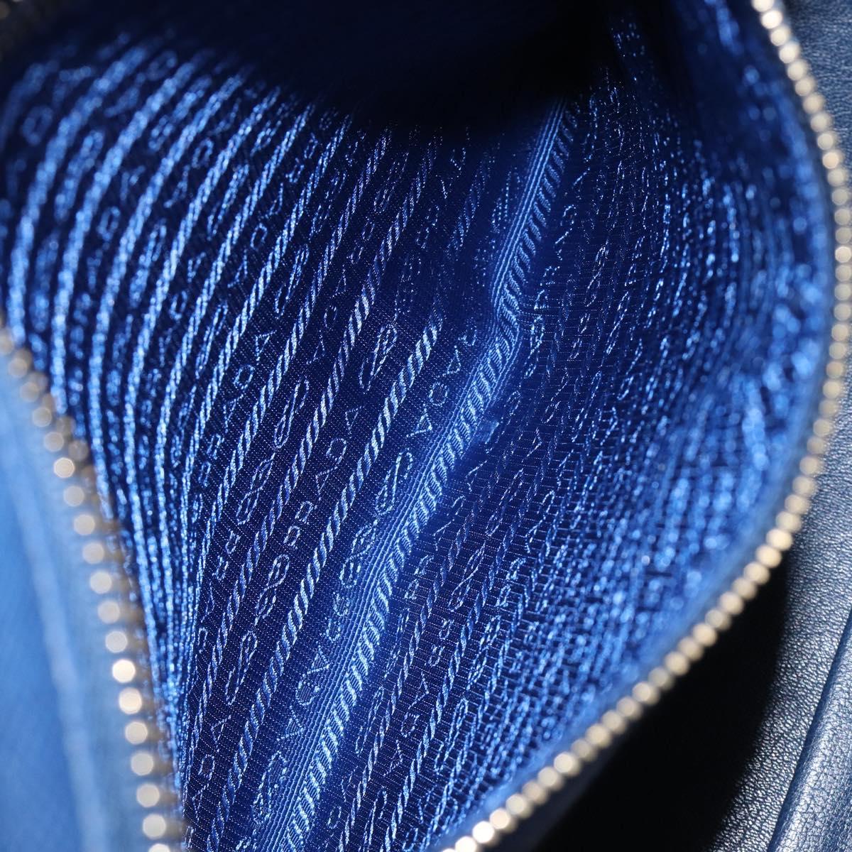 PRADA Hand Bag Safiano Leather Blue Gold Auth ka7172