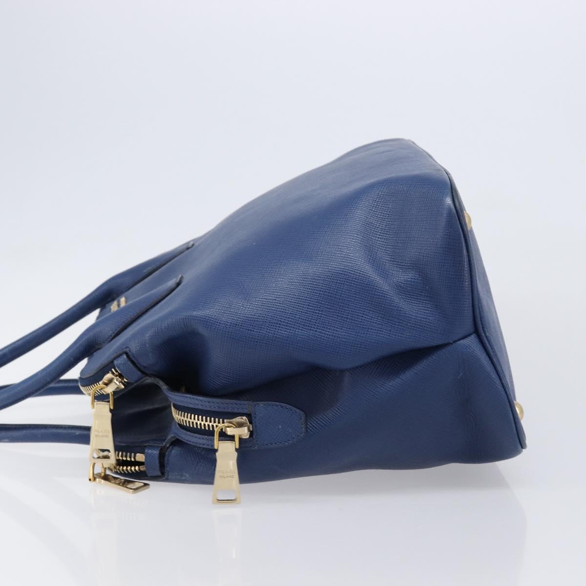 PRADA Hand Bag Safiano Leather Blue Gold Auth ka7172