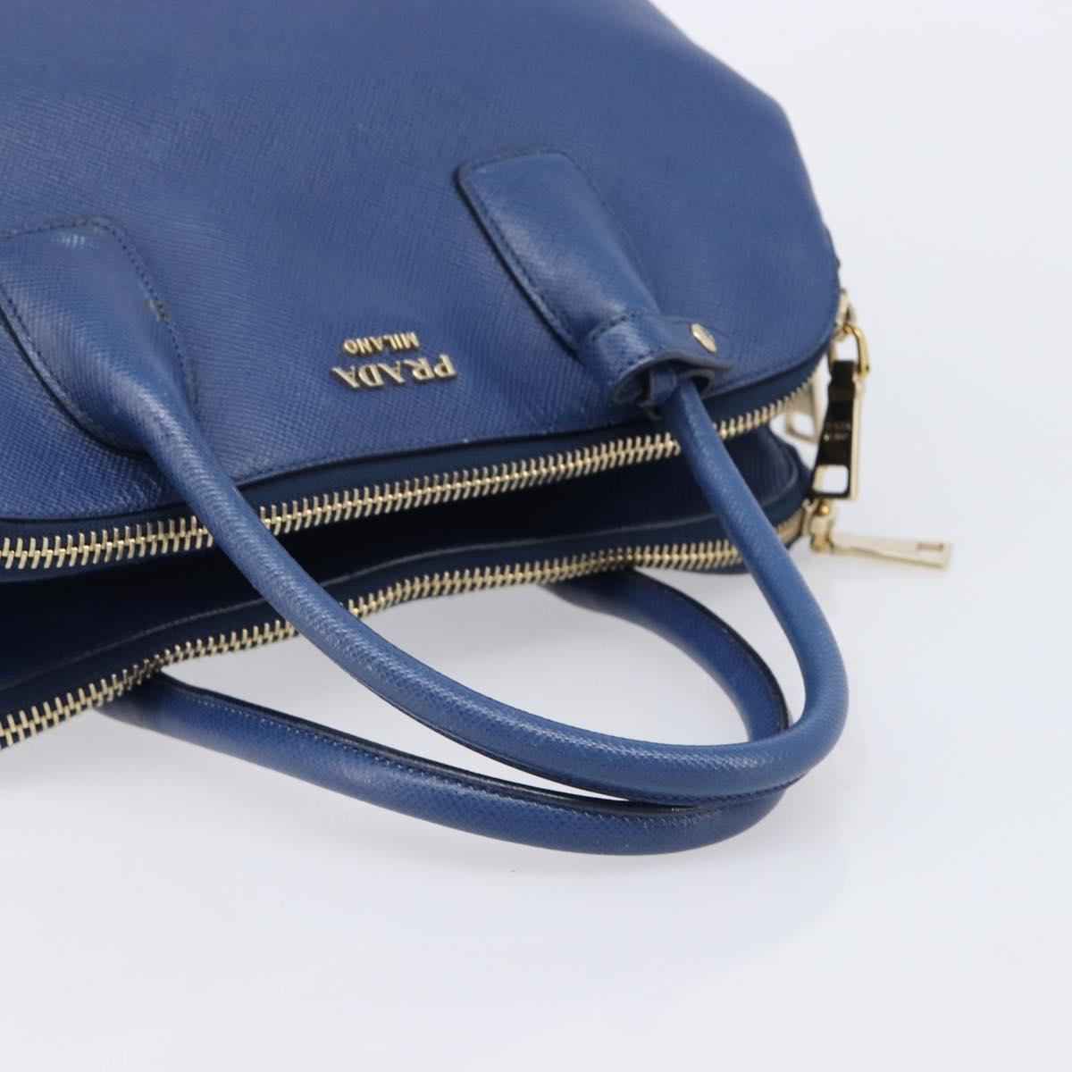 PRADA Hand Bag Safiano Leather Blue Gold Auth ka7172