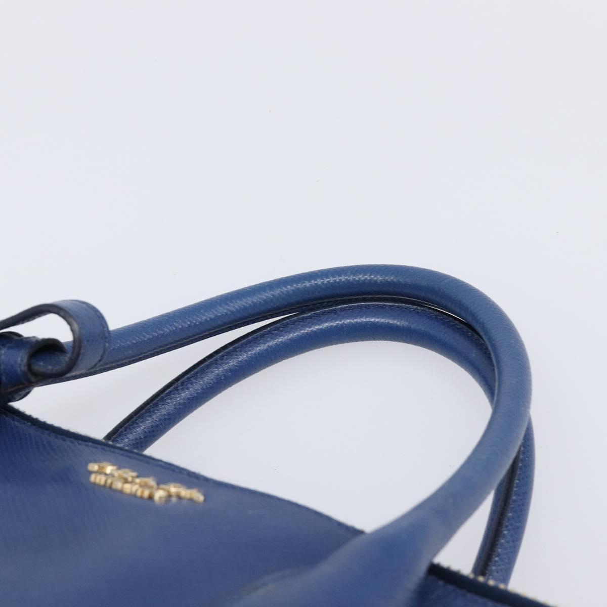PRADA Hand Bag Safiano Leather Blue Gold Auth ka7172