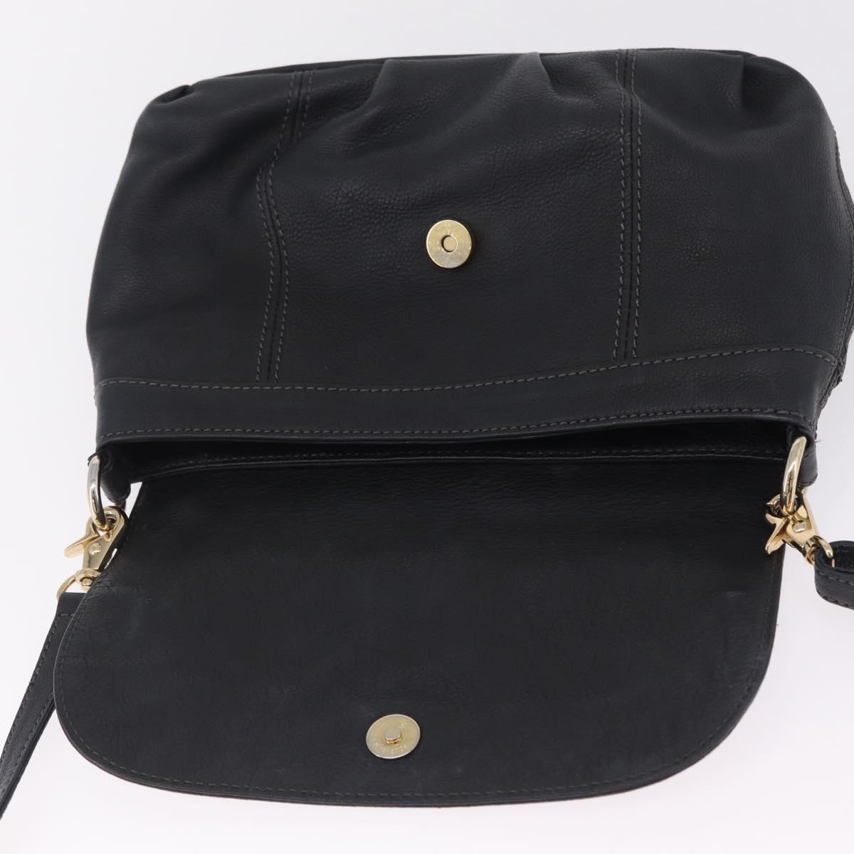 BURBERRY Shoulder Bag Leather Black Gold Auth ka7174