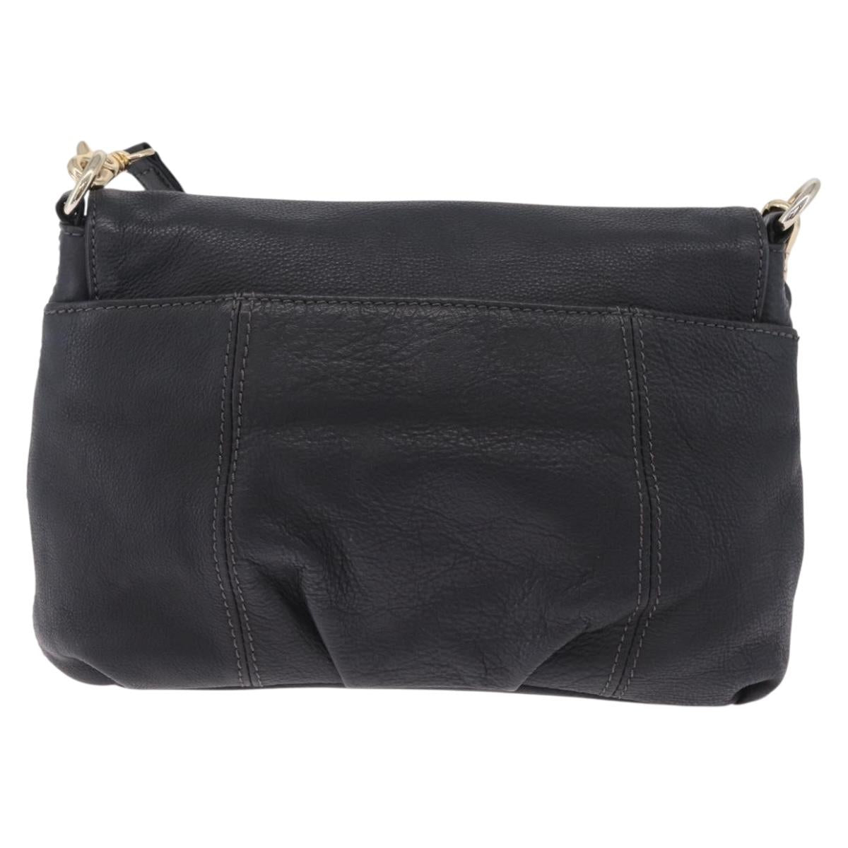 BURBERRY Shoulder Bag Leather Black Gold Auth ka7174
