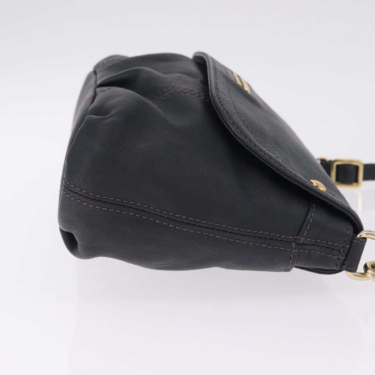 BURBERRY Shoulder Bag Leather Black Gold Auth ka7174
