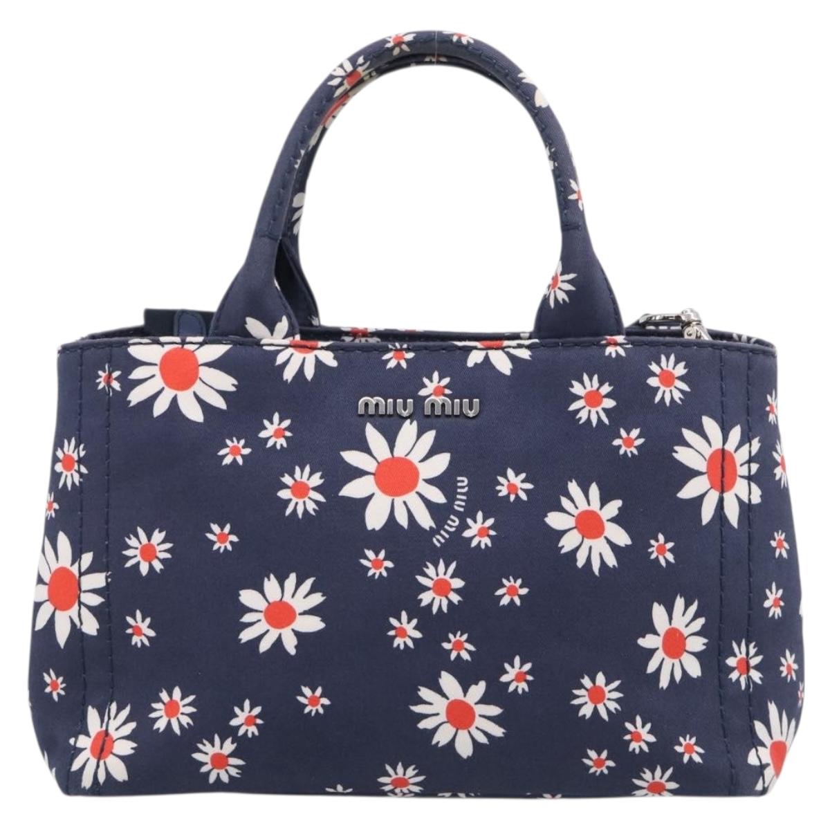 Miu Miu Hand Bag Canvas 2way Navy Gold Auth ka7179M