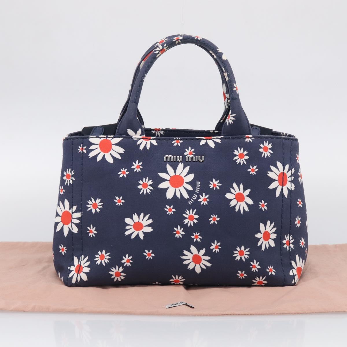 Miu Miu Hand Bag Canvas 2way Navy Gold Auth ka7179M