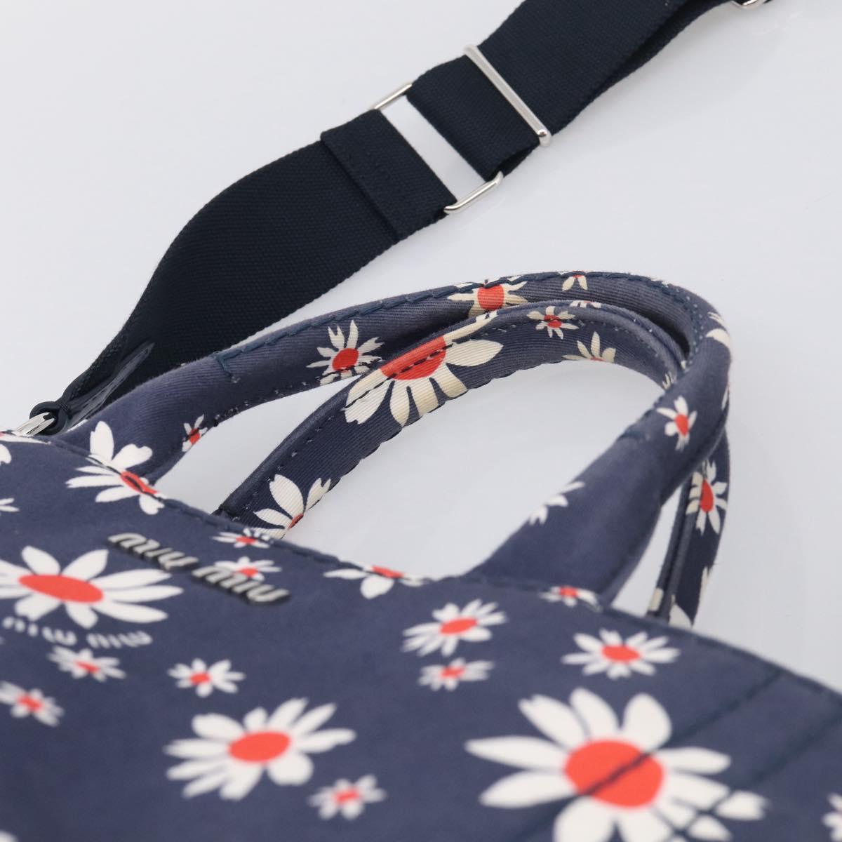 Miu Miu Hand Bag Canvas 2way Navy Gold Auth ka7179M