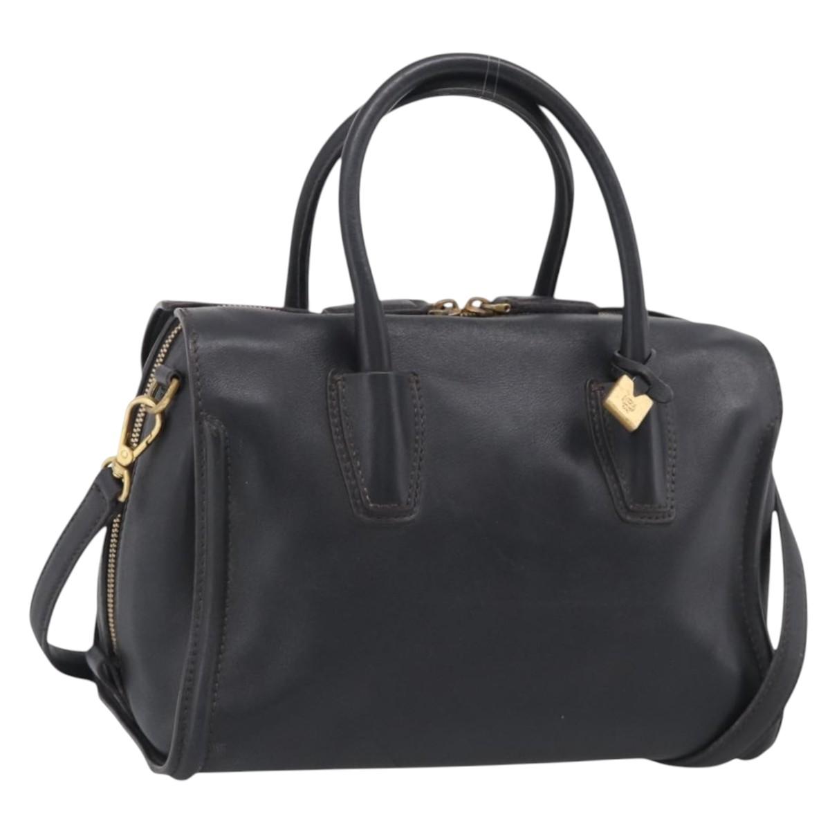 MCM Hand Bag Leather 2way Black Gold Auth ka7180