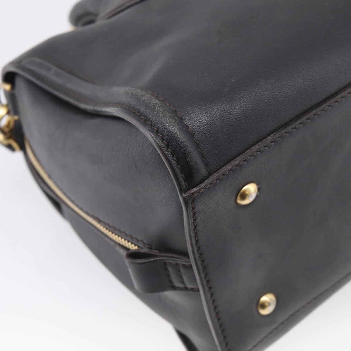 MCM Hand Bag Leather 2way Black Gold Auth ka7180