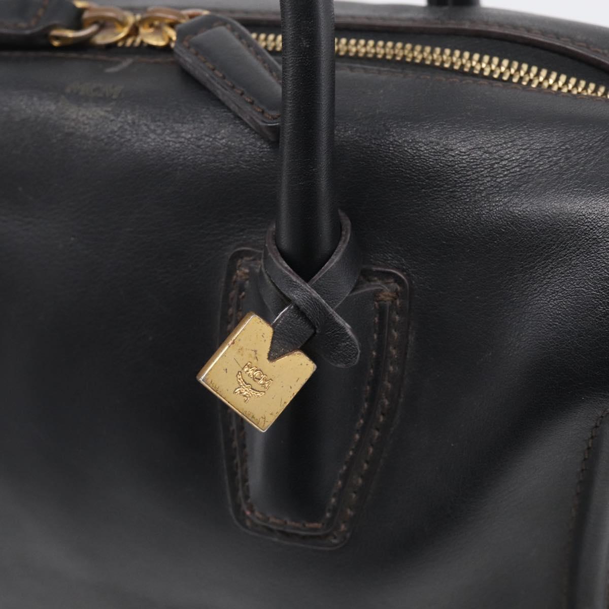 MCM Hand Bag Leather 2way Black Gold Auth ka7180