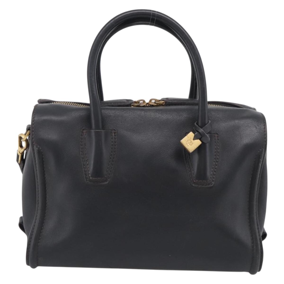MCM Hand Bag Leather 2way Black Gold Auth ka7180