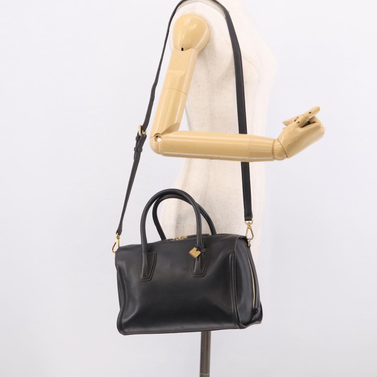 MCM Hand Bag Leather 2way Black Gold Auth ka7180