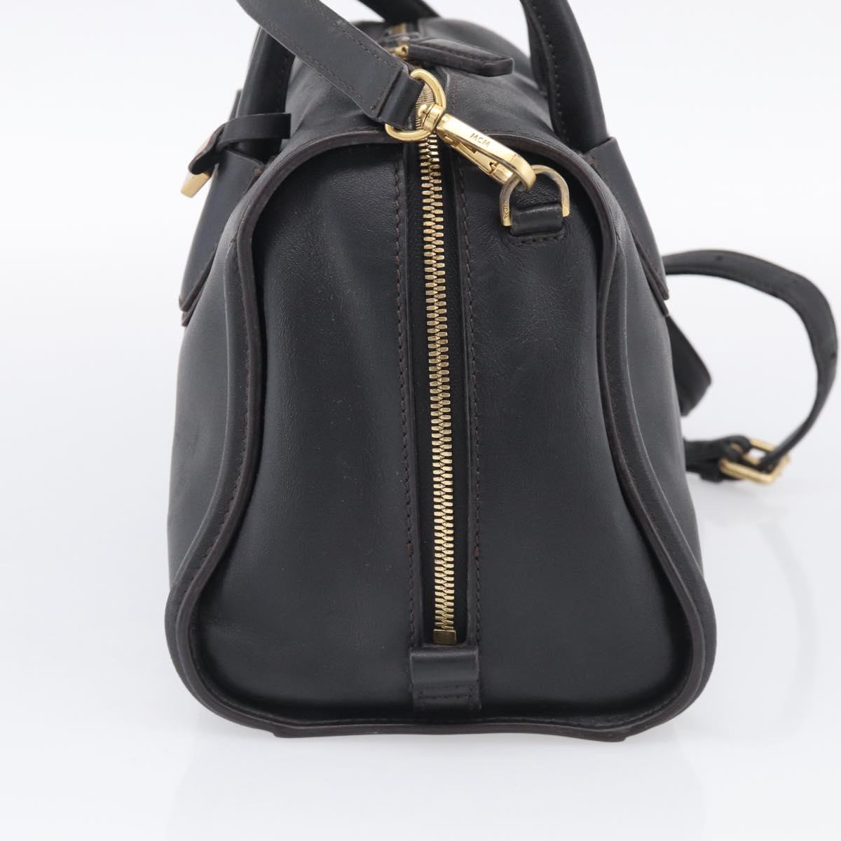 MCM Hand Bag Leather 2way Black Gold Auth ka7180