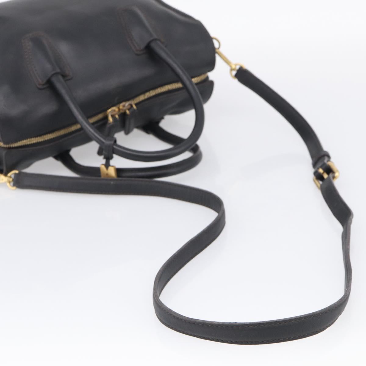 MCM Hand Bag Leather 2way Black Gold Auth ka7180