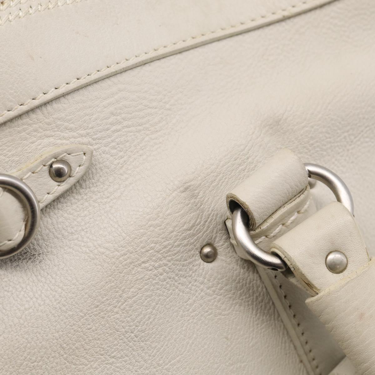 Christian Dior Hand Bag Leather White Silver Auth ka7183