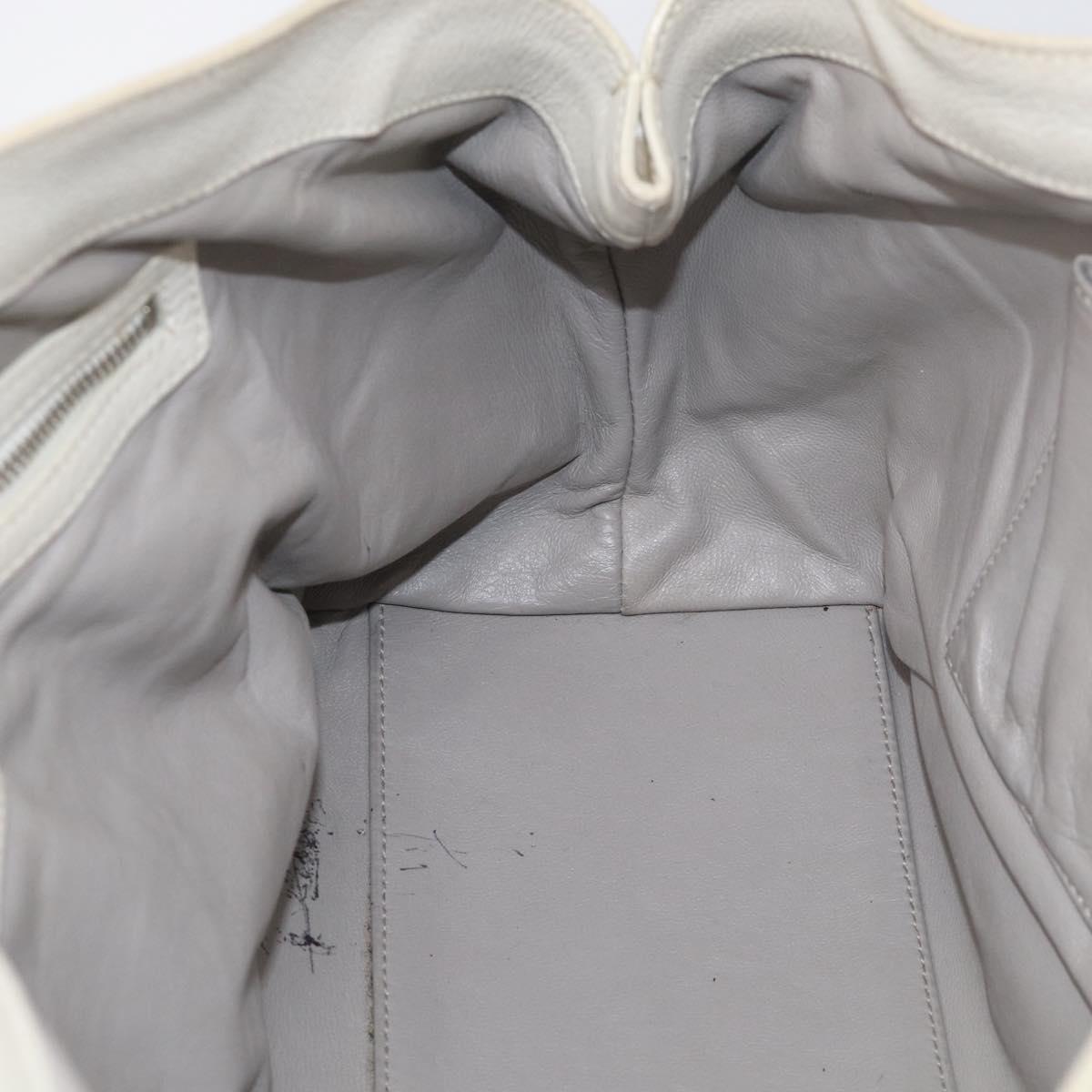 Christian Dior Hand Bag Leather White Silver Auth ka7183