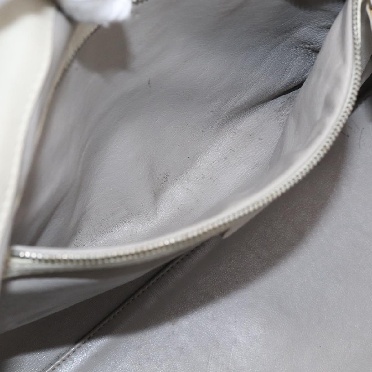 Christian Dior Hand Bag Leather White Silver Auth ka7183