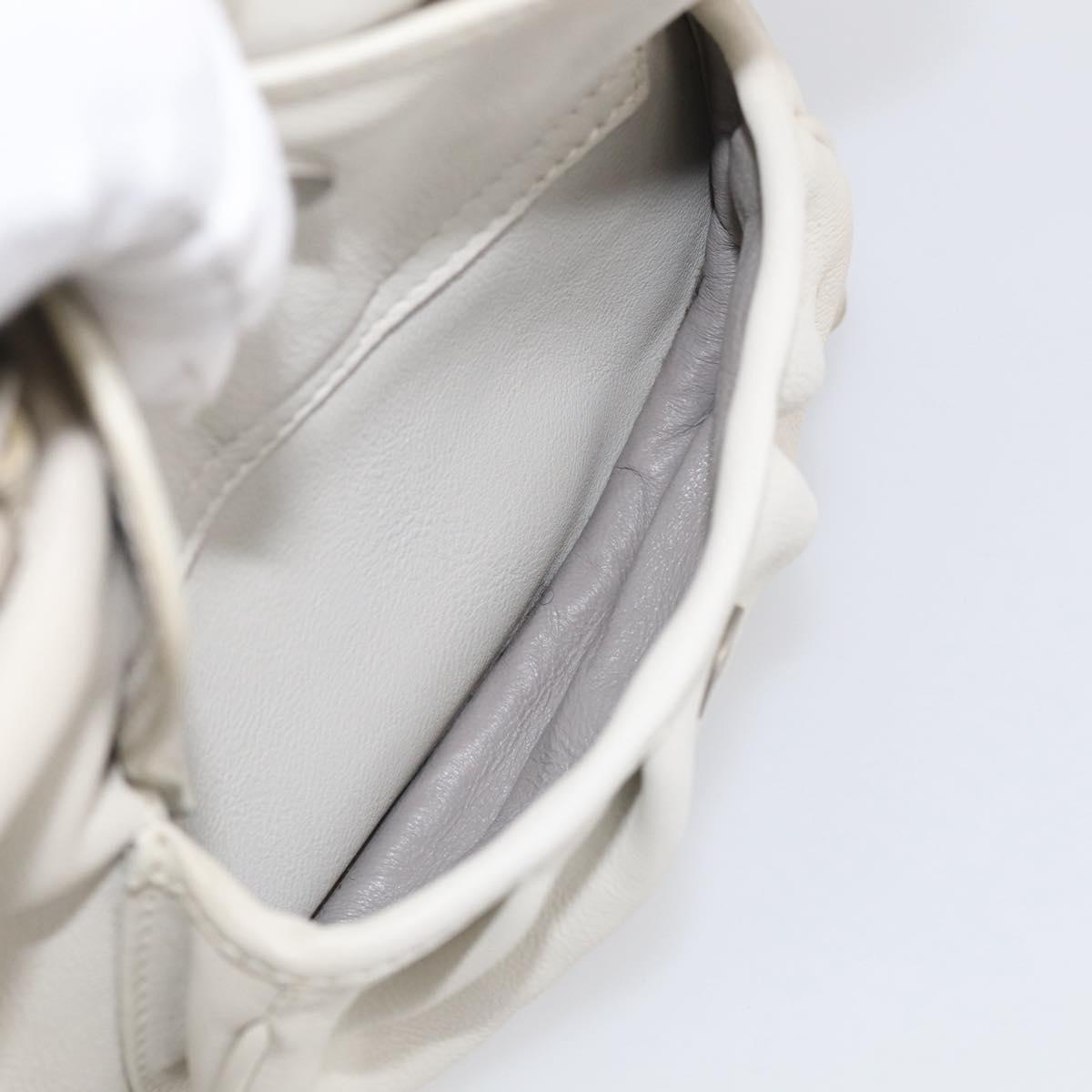 Christian Dior Hand Bag Leather White Silver Auth ka7183