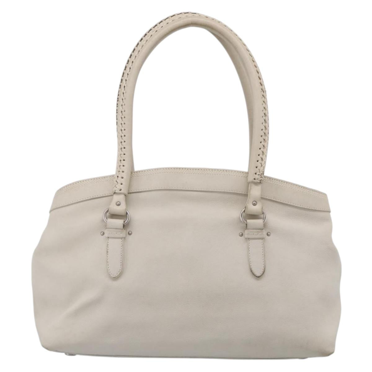 Christian Dior Hand Bag Leather White Silver Auth ka7183