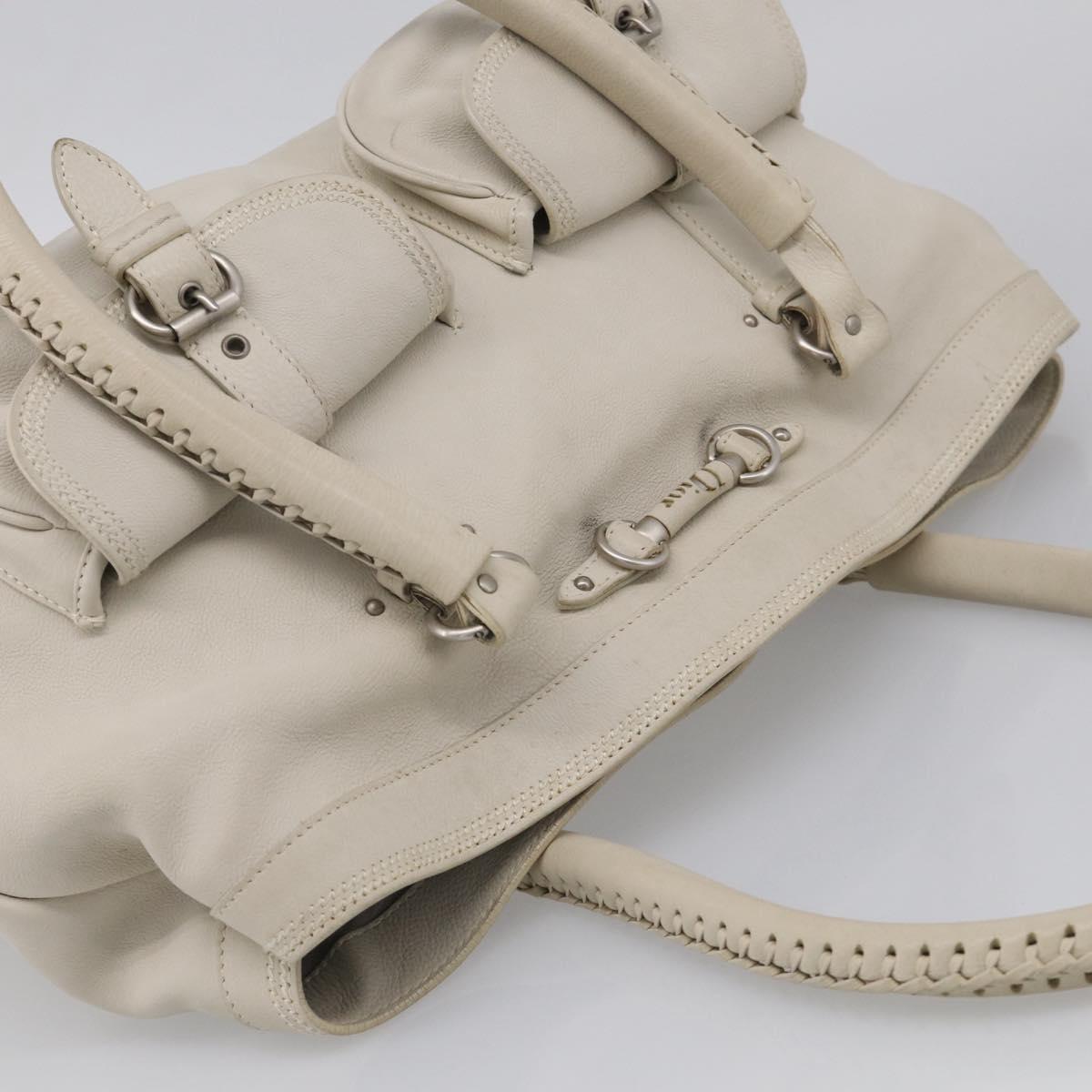 Christian Dior Hand Bag Leather White Silver Auth ka7183