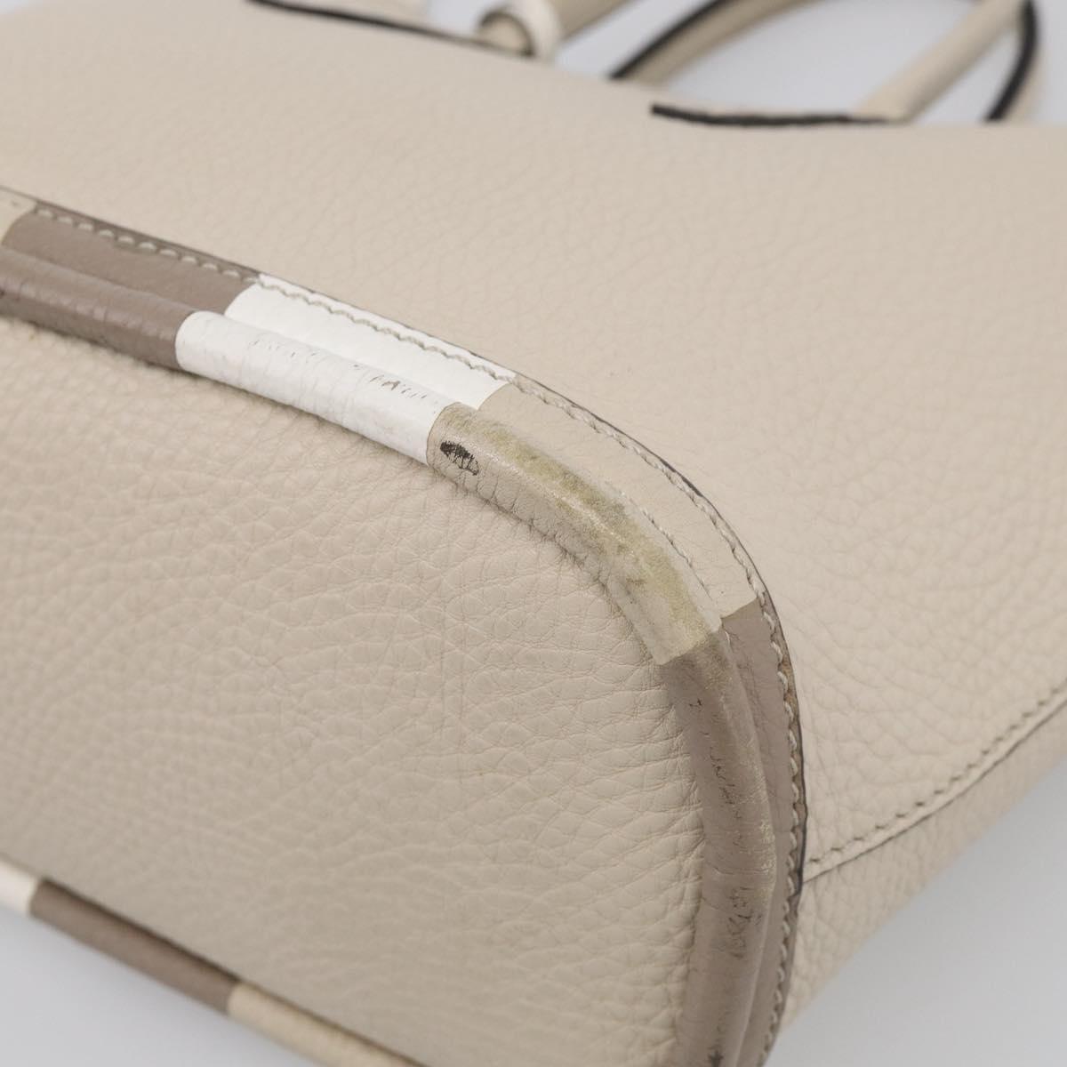 FENDI Celeria Hand Bag Leather Ivory Silver Auth ka7188