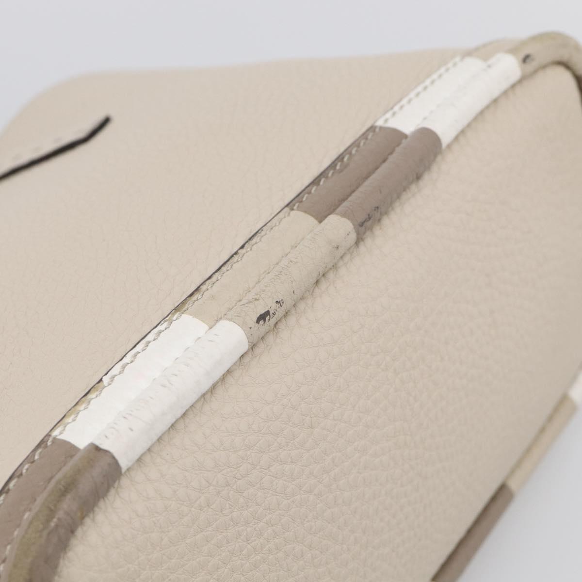 FENDI Celeria Hand Bag Leather Ivory Silver Auth ka7188