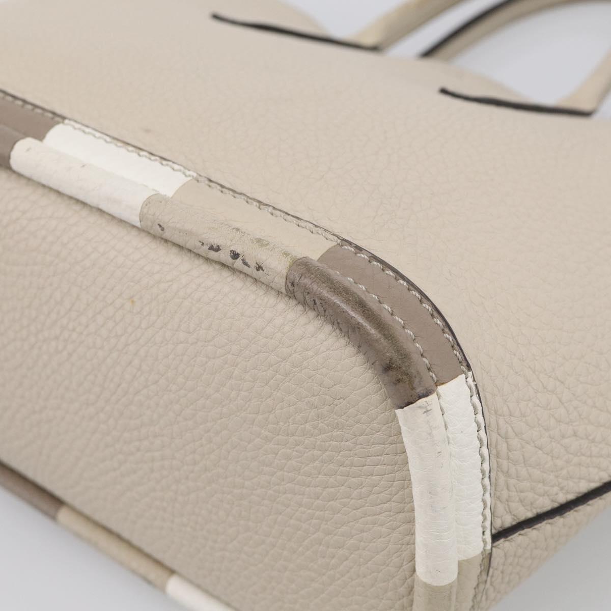 FENDI Celeria Hand Bag Leather Ivory Silver Auth ka7188