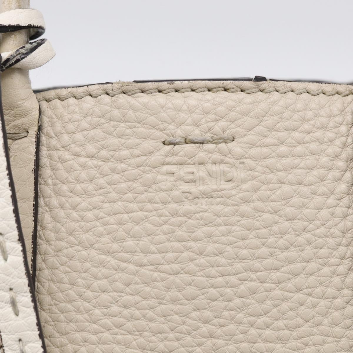 FENDI Celeria Hand Bag Leather Ivory Silver Auth ka7188